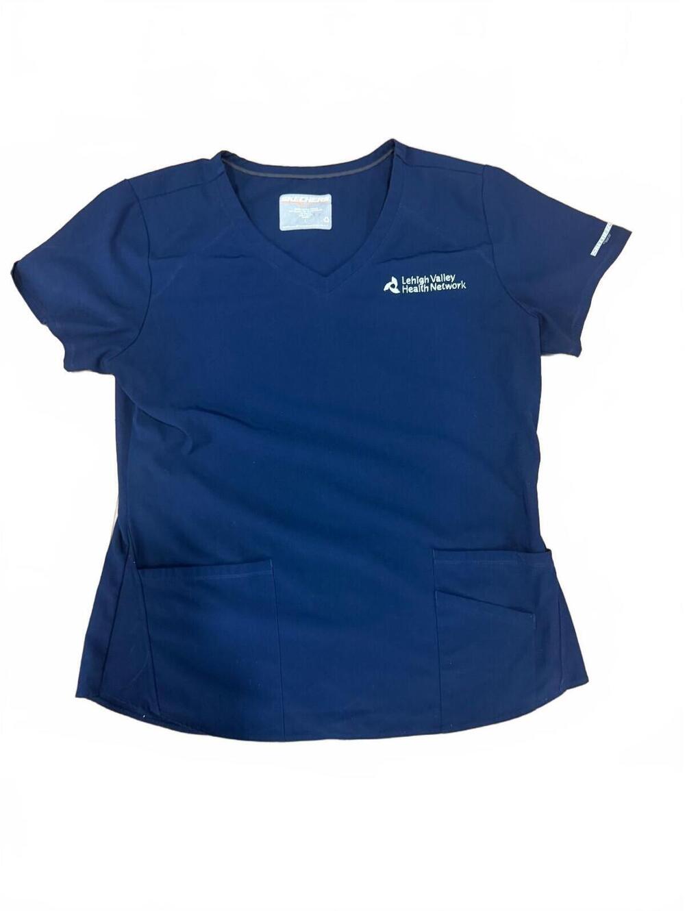 Skechers by Barco Women’s Scrub Top Large Navy Blue LVHN V Neck Medical